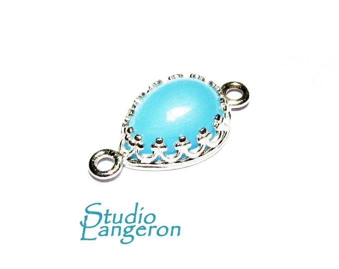 925 Sterling Silver natural blue chalcedony pear Connector size 18x8.5mm, Natural blue chalcedony, silver link, Jewelry making - 1 piece