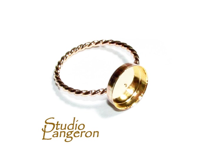 14K Yellow gold filled twisted blank ring with bezel cup 10mm size 4, 5, 6, 7, 8, 9, 10, Jewelry making, Mounting ring, bezel cup - 1 piece