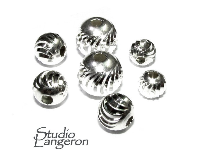 925 sterling silver diamond cut shiny beads size 3 - 8 mm, diamond cut beads, sterling silver beads, Jewelry making, silver beads - 1 piece