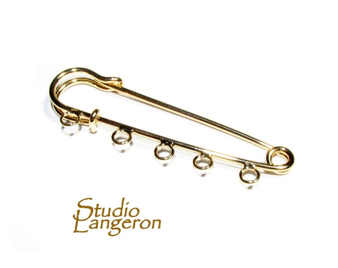 14K Gold filled Large Brooch Base with 5 Hanging Hole size 70x16 mm, Jewelry making, 14K gold filled, Base brooch - 1 piece