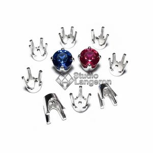 Engastes redondos de 4 puntas en plata de ley 925, tamaño 2,0-8,0 mm, engaste redondo de plata, fabricación de joyas, engaste de punta de base baja - 1 pieza