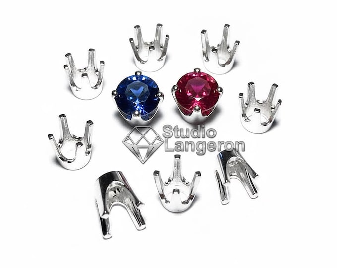 925 Sterling Silver Round 4-Prong Settings size 2.0 - 8.0 mm, Silver round setting, Jewelry making, Low-Base Prong Setting - 1 piece