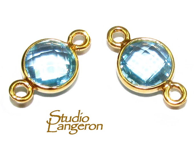 14K Gold Filled Checkerboard Aquamarine Round Link Connector size 12x7 mm, Jewelry making, Gold filled link, Link connector - 1 piece