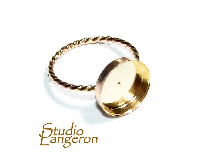 14K Yellow gold filled twisted blank ring with bezel cup 12mm size 4, 5, 6, 7, 8, 9, 10, Jewelry making, Mounting ring, bezel cup - 1 piece