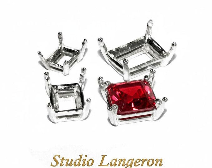 925 Sterling Silver rectangular 4-Prong Settings different sizes, Silver rectangular setting, Octagon setting, Prong Settings - 1 piece