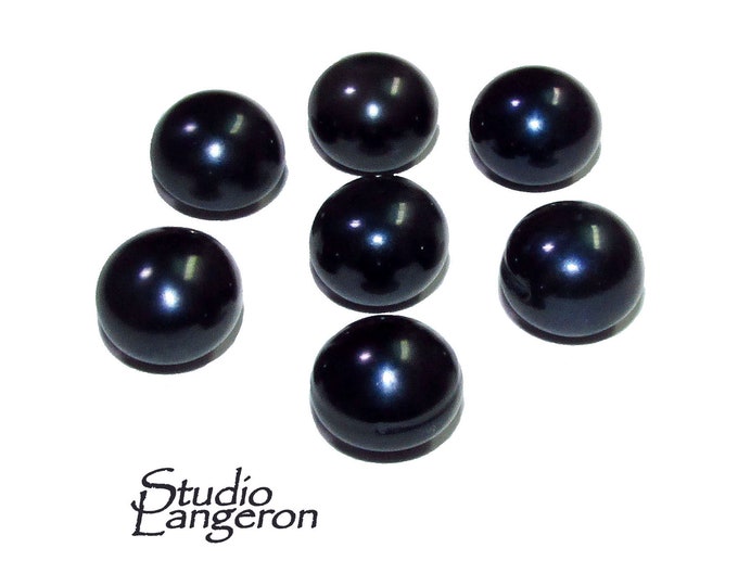 11 mm Black pearls half-drilled Cabochon, Natural Pearl, Black pearls Gemstone, Round pearl, Jewelry making, ring, earrings - 1 piece