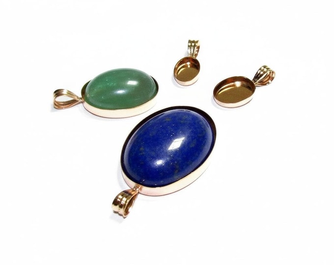 14K Yellow solid gold blank pendant size 6x8 - 10x14mm, Oval Bezel cup, Jewelry making, Setting, Solid gold pendant - 1 piece