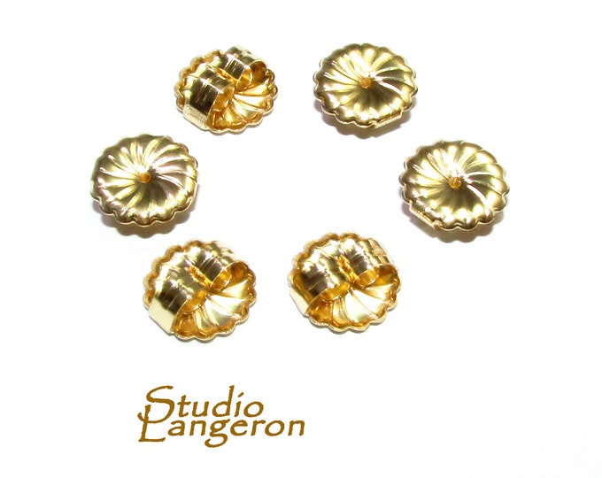 14K Gold Filled Friction Large Ear Nuts, Butterfly Earring Backs, Earring components, Jewelry making, Yellow gold filled - 1 pair (2 pieces)
