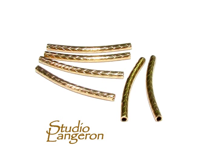 14K Gold Filled textured Curved Tube bead size 1.5x20 mm, tube gold filled, tube findings, Jewelry making, tube beads gold filled - 1 piece
