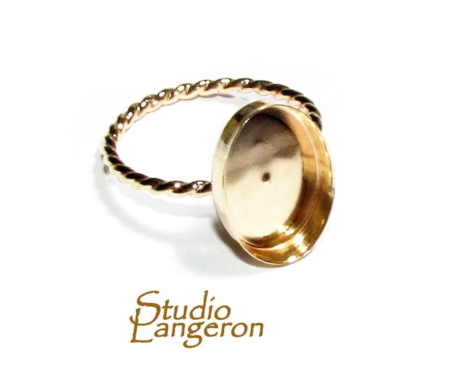 14K Yellow gold filled twisted blank ring with bezel cup 10x14mm size 4, 5, 6, 7, 8, 9, 10, Base ring, Bezel cup, Jewelry making - 1 piece