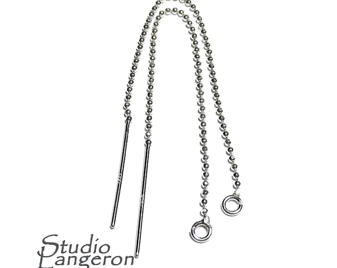925 Sterling Silver Diamond Cut Bead Chain Threader Earrings, Silver Earrings, Sterling silver, Jewelry making - 1 pair (2 pieces)