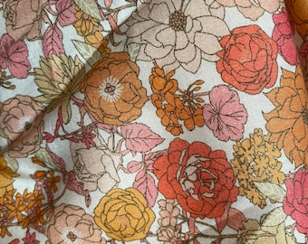 COTTON FLORAL FABRIC by the yard Orange Floral