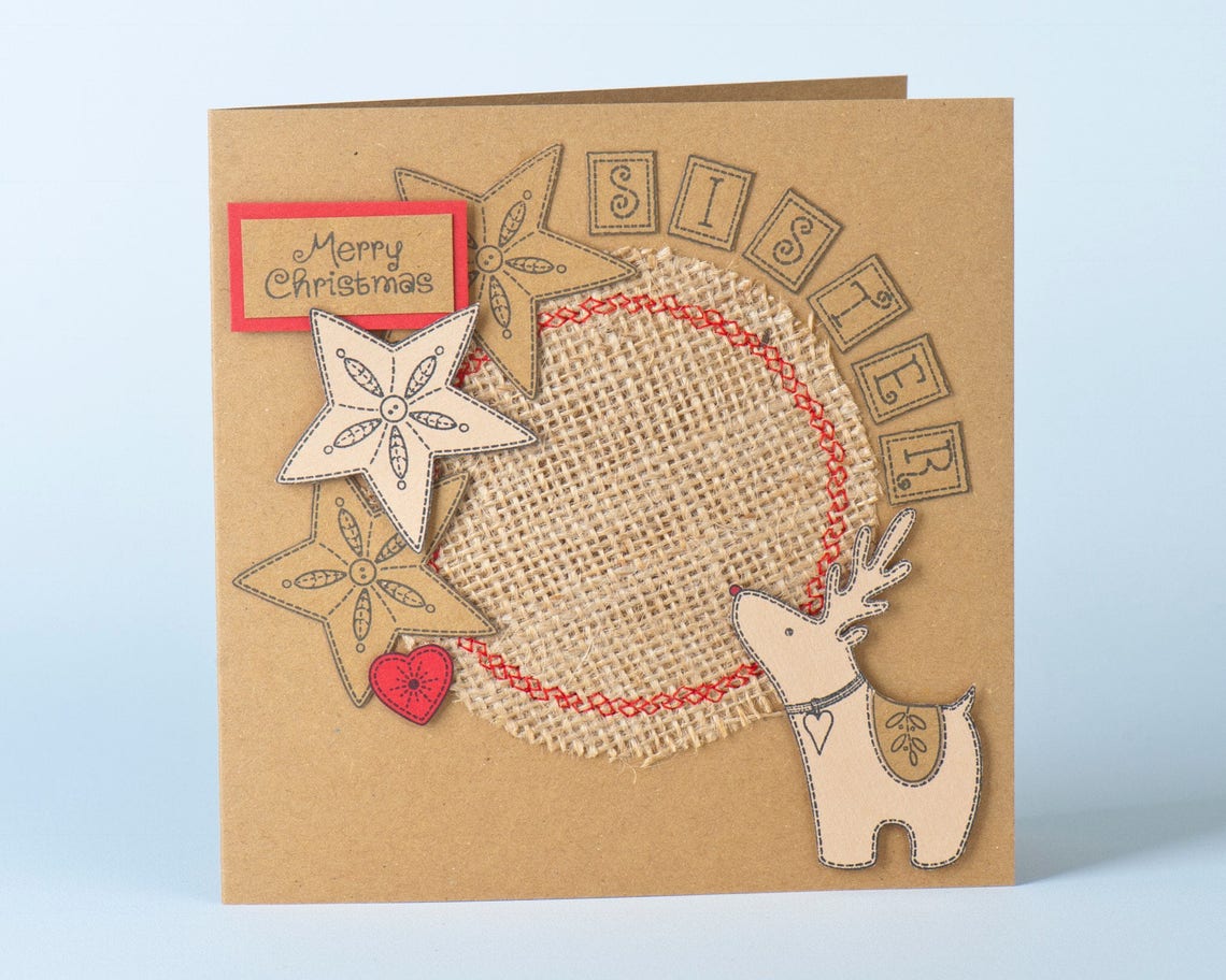 Make Your Own Christmas Card Craft Kit Kraft Card Burlap Etsy UK