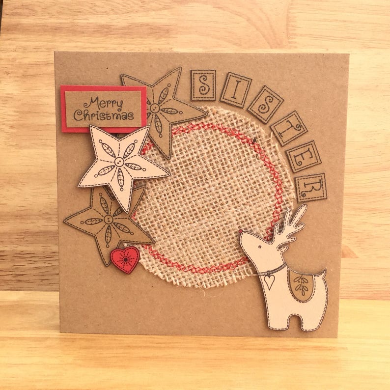 Make Your Own Christmas Card, Craft Kit, Kraft Card, Burlap Christmas