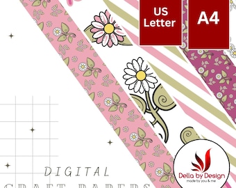 Papeles con estampado de margaritas Whimsy, kit para hacer tarjetas digitales