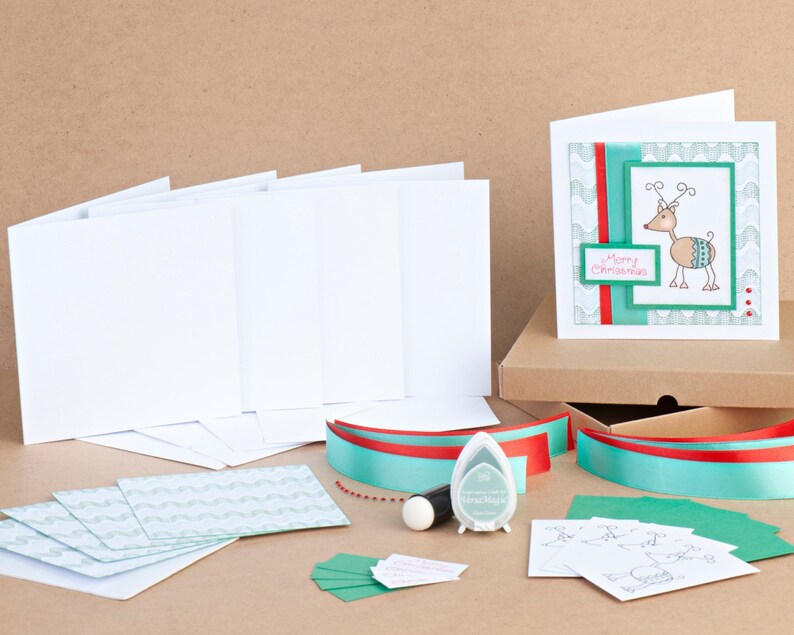Handstamped Reindeer Christmas Craft Kit, DIY Christmas Cards, Rudolf