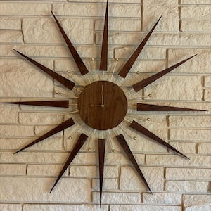 1Giant Walnut Starburst Clock hand crafted