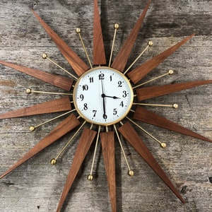 Walnut Starburst Clock,mid-century quartz clock