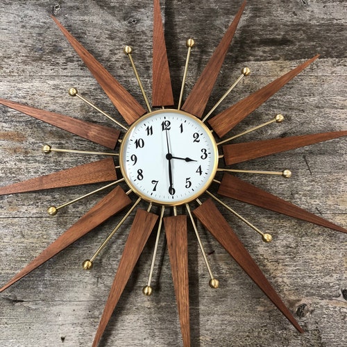 Walnut Starburst Clock,mid-century Quartz Clock - Etsy