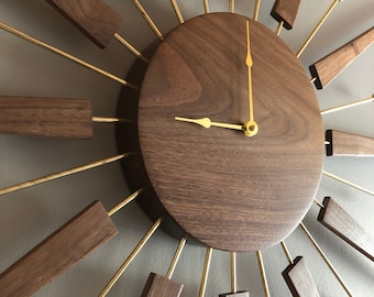 Giant walnut starburst clock