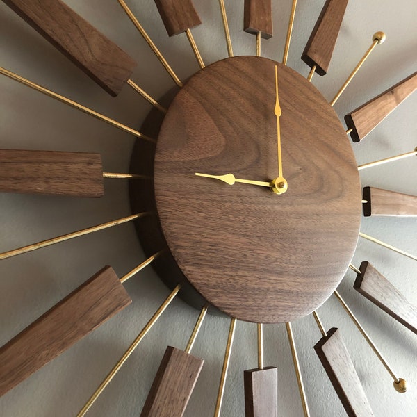 Giant walnut starburst clock
