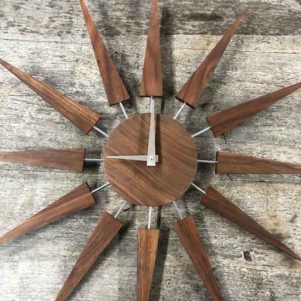 Starburst Uhr Messing oder Chrom Stangen Mid-Century Retro Wanduhr