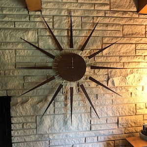 Super Giant Walnut Starburst Clock, hand crafted , mid-century wall clock, retro