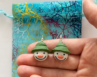 Polymer Clay Snowman Earrings, Winter Jewelry