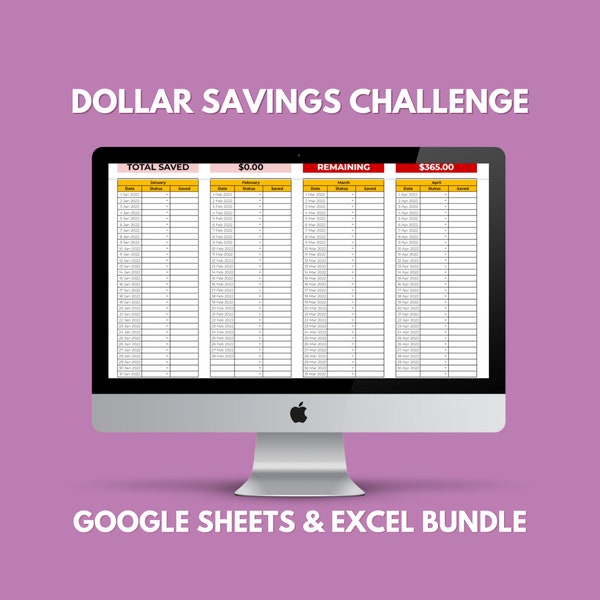 One Dollar Savings Challenge Excel & Google Sheets Tracker