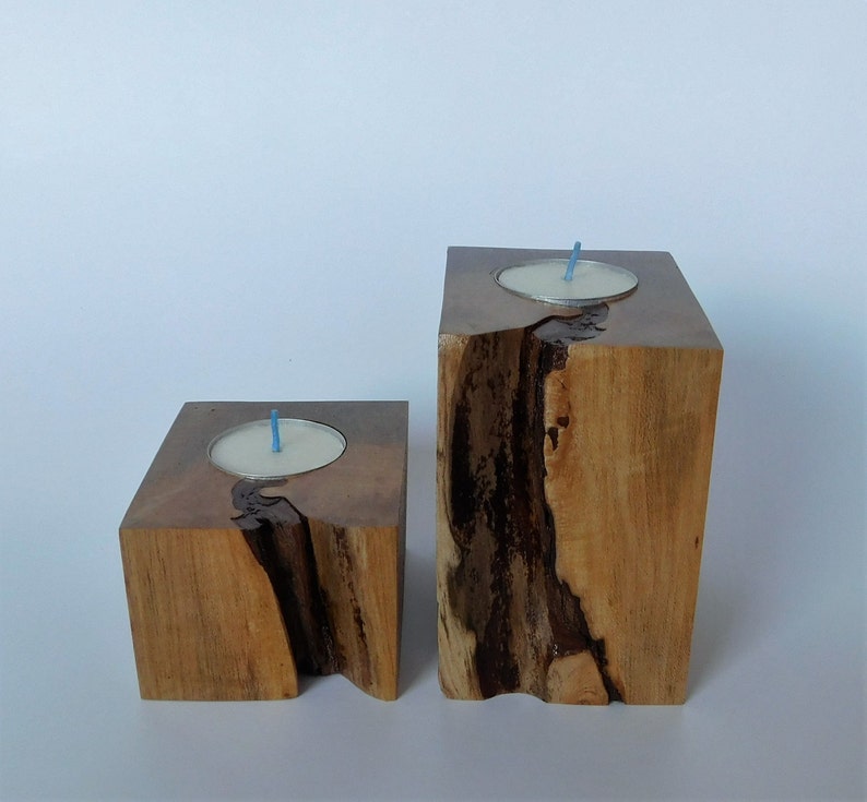 Rustic Wood Tea Light Holders pair Etsy