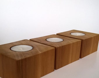 Wood Tea Light Candle Holder - Set of 3, Cedar. Wood candle holder