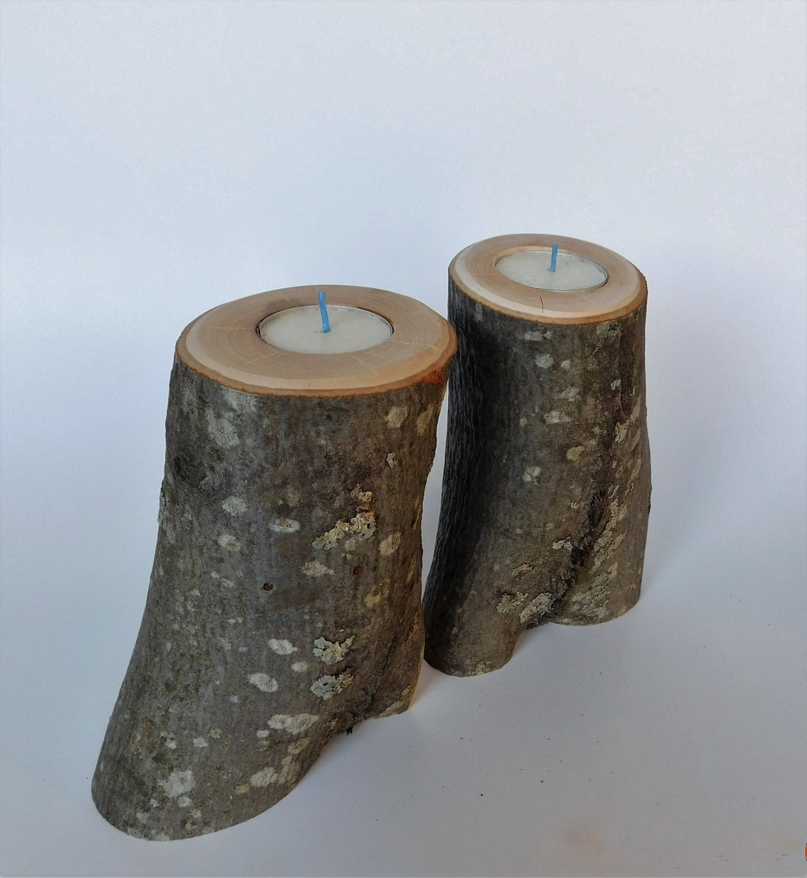 Rustic Wood Tree Branch Tea Light Candle Holders Pair Etsy