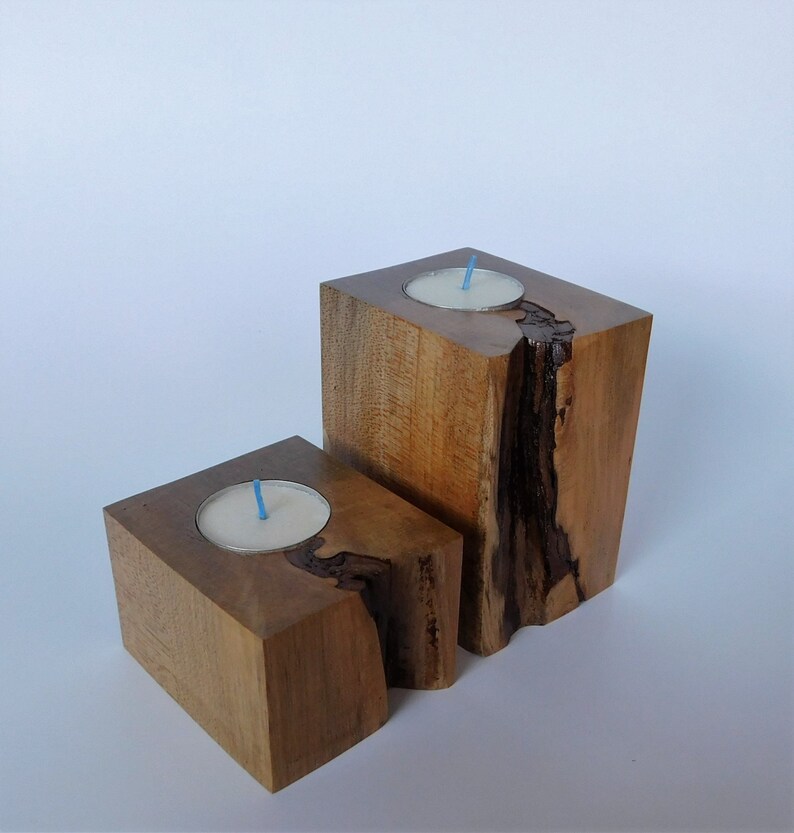 Rustic Wood Tea Light Holders pair Etsy