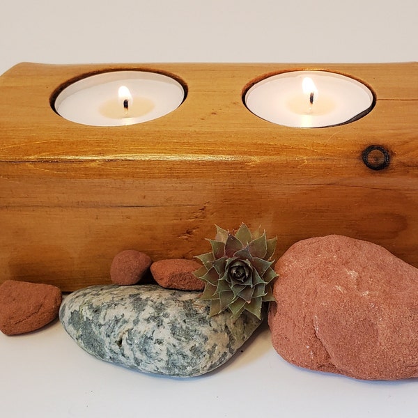 Wood Tea Light Candle Holder - Eastern Cedar, 2 hole