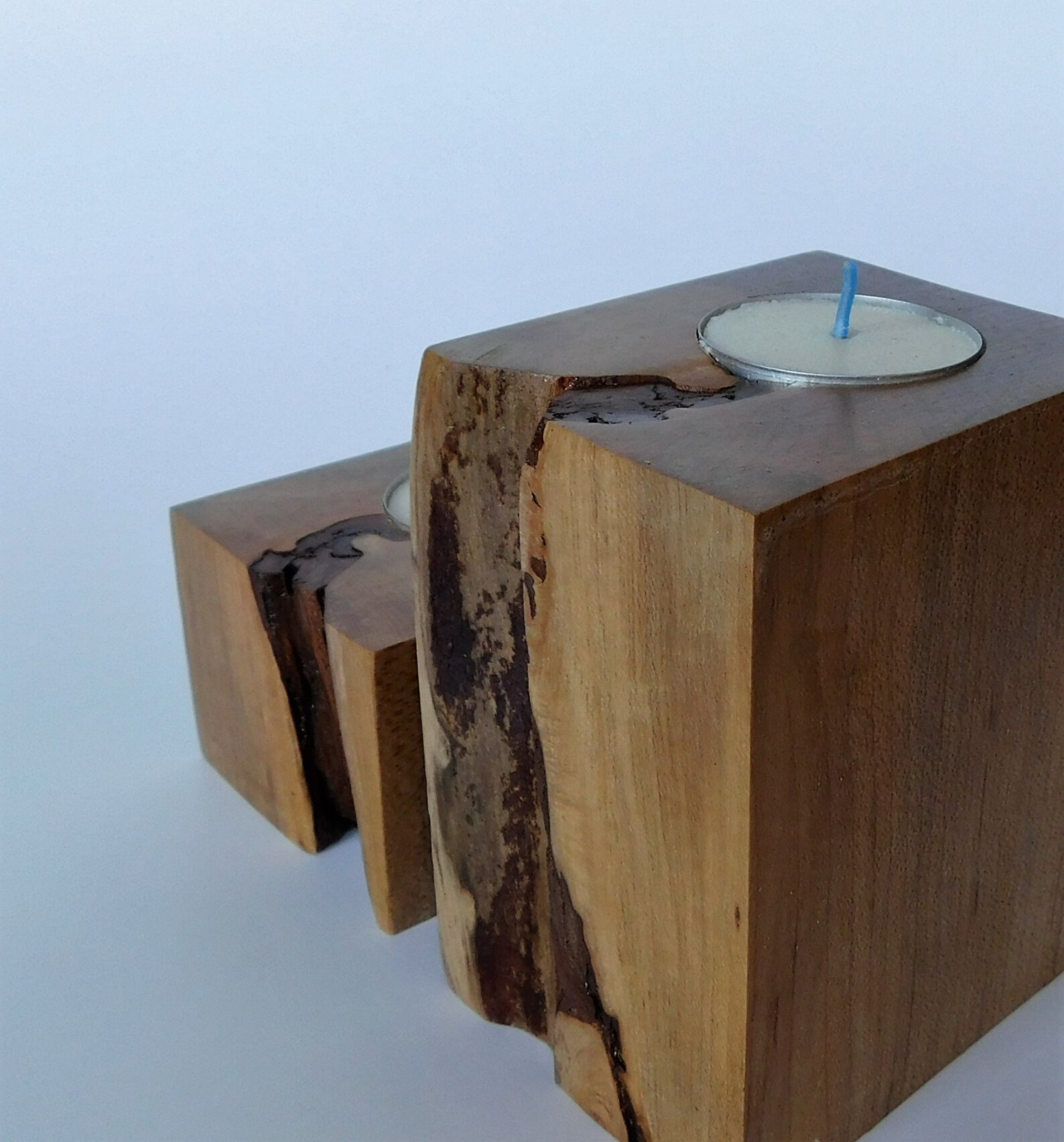 Rustic Wood Tea Light Holders pair Etsy