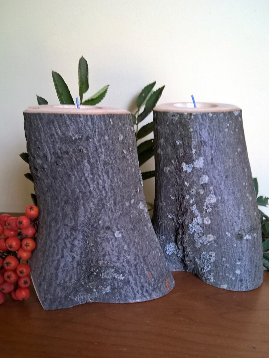 Rustic Wood Tree Branch Tea Light Candle Holders Pair Etsy