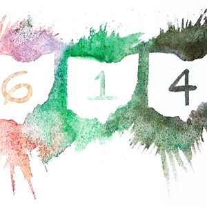 May include: Three watercolor paintings of the state of Ohio, each with a different number inside: 6, 1, and 4.