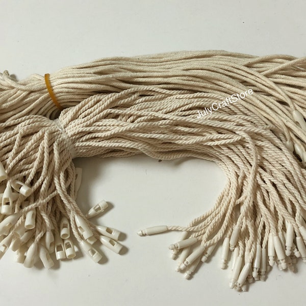 100pcs Twist / Round Cotton Hang Tag String Beige / Black String Bullet Head Lock Fasteners Loop Hook Supplies