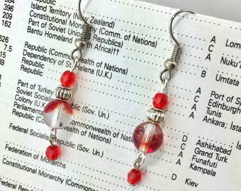 Red and Transparent Glass and Crystal Bead Dangle Earrings