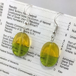 Lime Green and Yellow Oval Glass Dangle Earrings