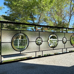 HoneyDewGlass Beveled Circles Stained Glass Panel, 8.5&quot; X 31.5&quot;,
