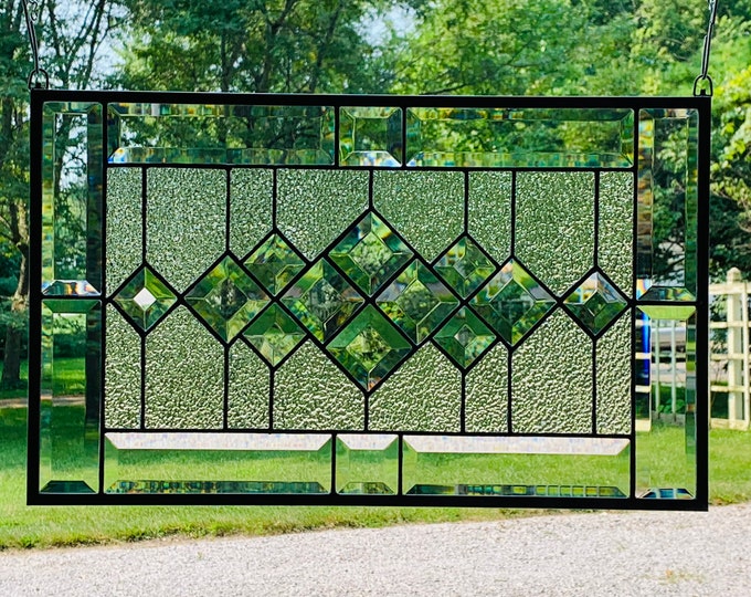 HoneyDewGlass Square Cluster Stained Glass Panel, 12.5" X 20.5",