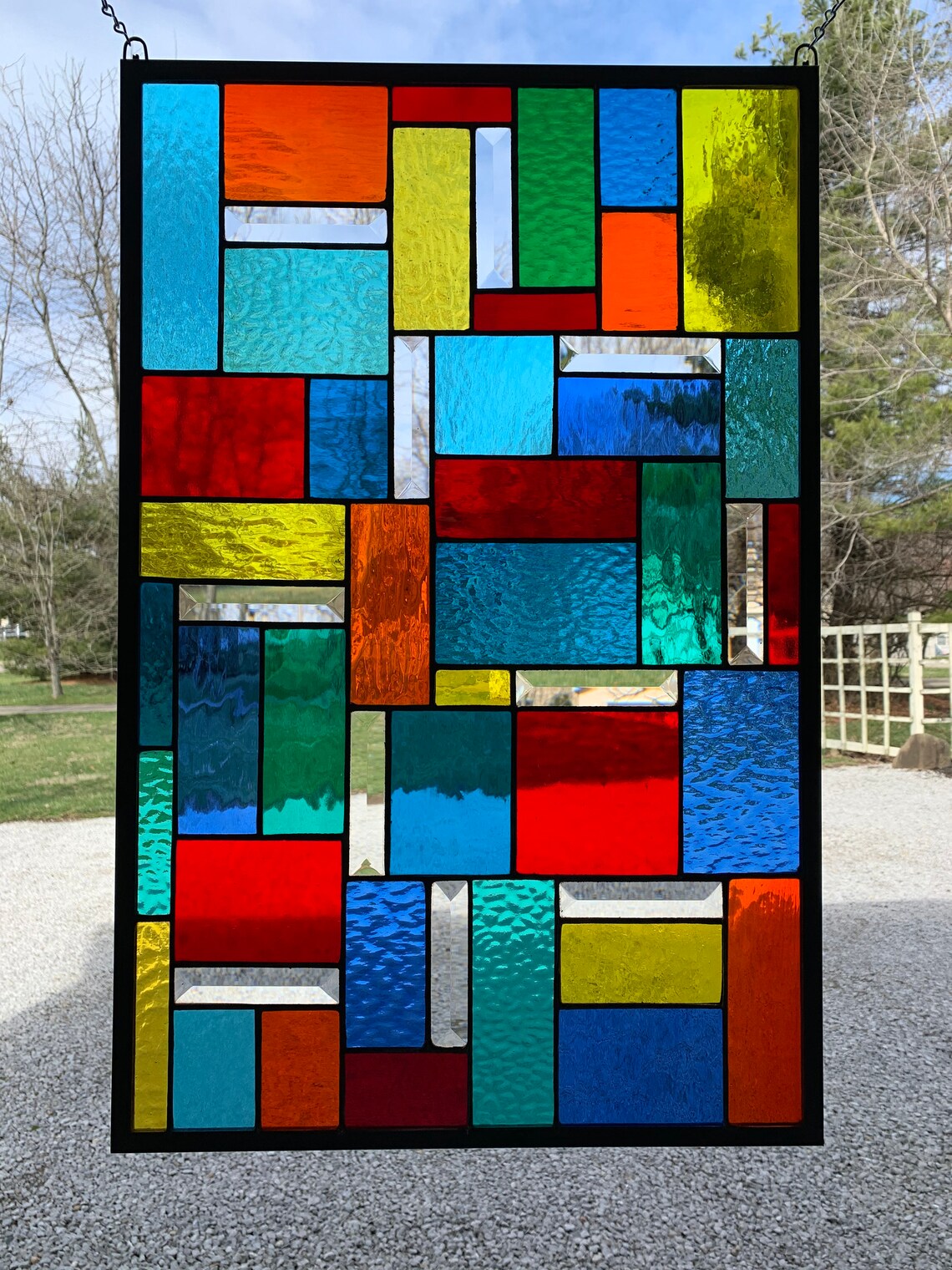 Honeydewglass Jewel Tone Stained Glass Panel 16.5 X Etsy