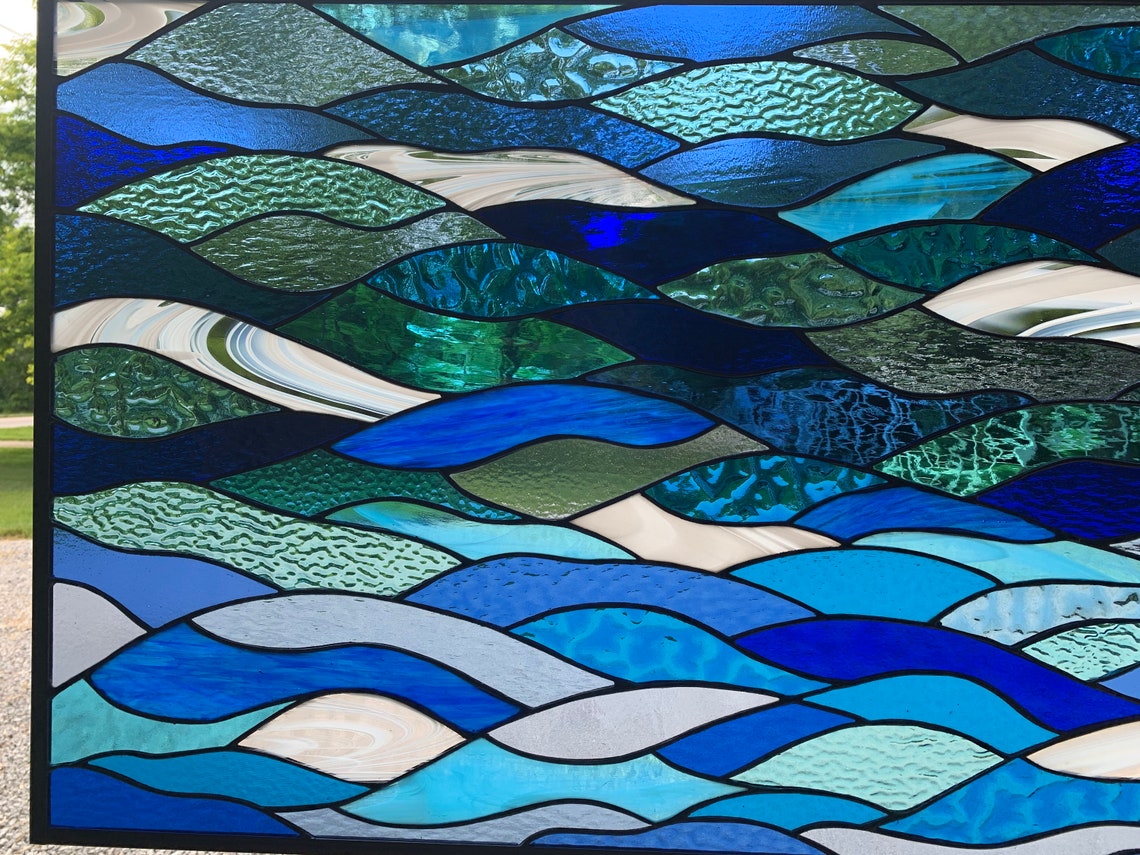 Extra Large Stained Glass Ocean Waves 24 X 36 Etsy
