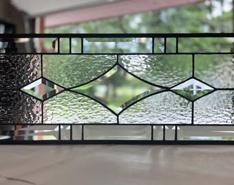 Concave Diamond Bevel Stained Glass Panel | 9.5" x 25.5" | Honey Dew Glass
