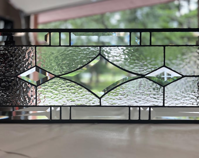 Concave Diamond Bevel Stained Glass Panel | 9.5" x 25.5" | Honey Dew Glass