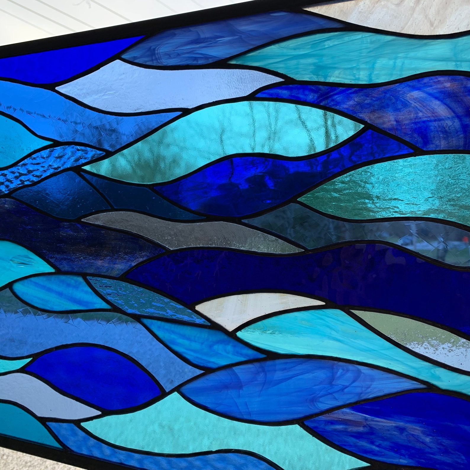 Honeydewglass Large Stained Glass Ocean Waves 18 X Etsy