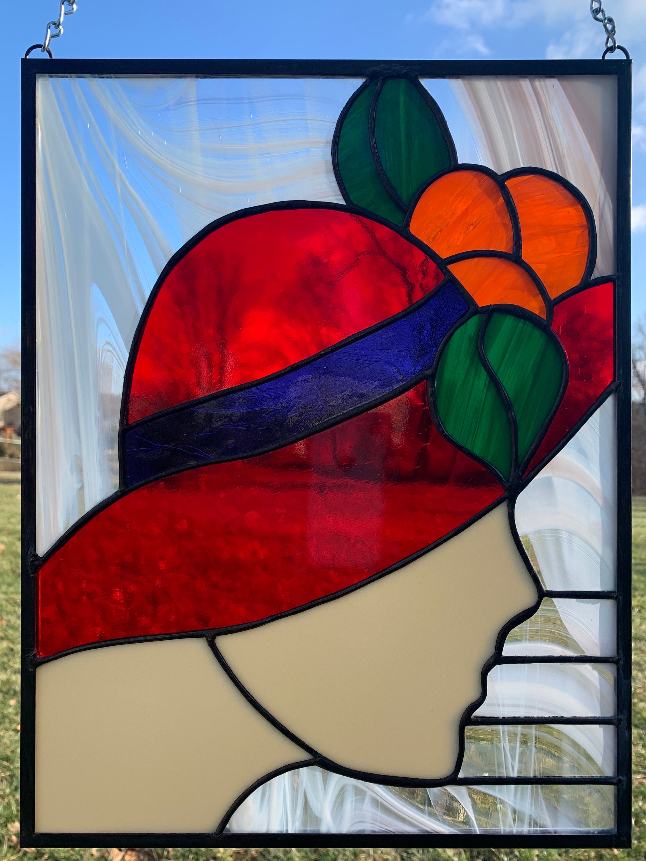 Stained Glass Panel Lady in a Red Hat 11.25 X Etsy