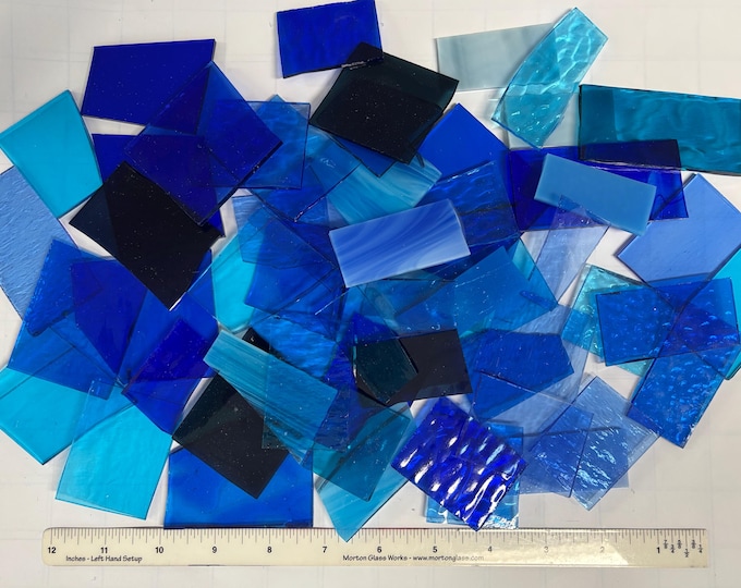 HoneyDewGlass 2 lb BLUE Stained Glass Scraps, Art Glass, Mosaic Glass