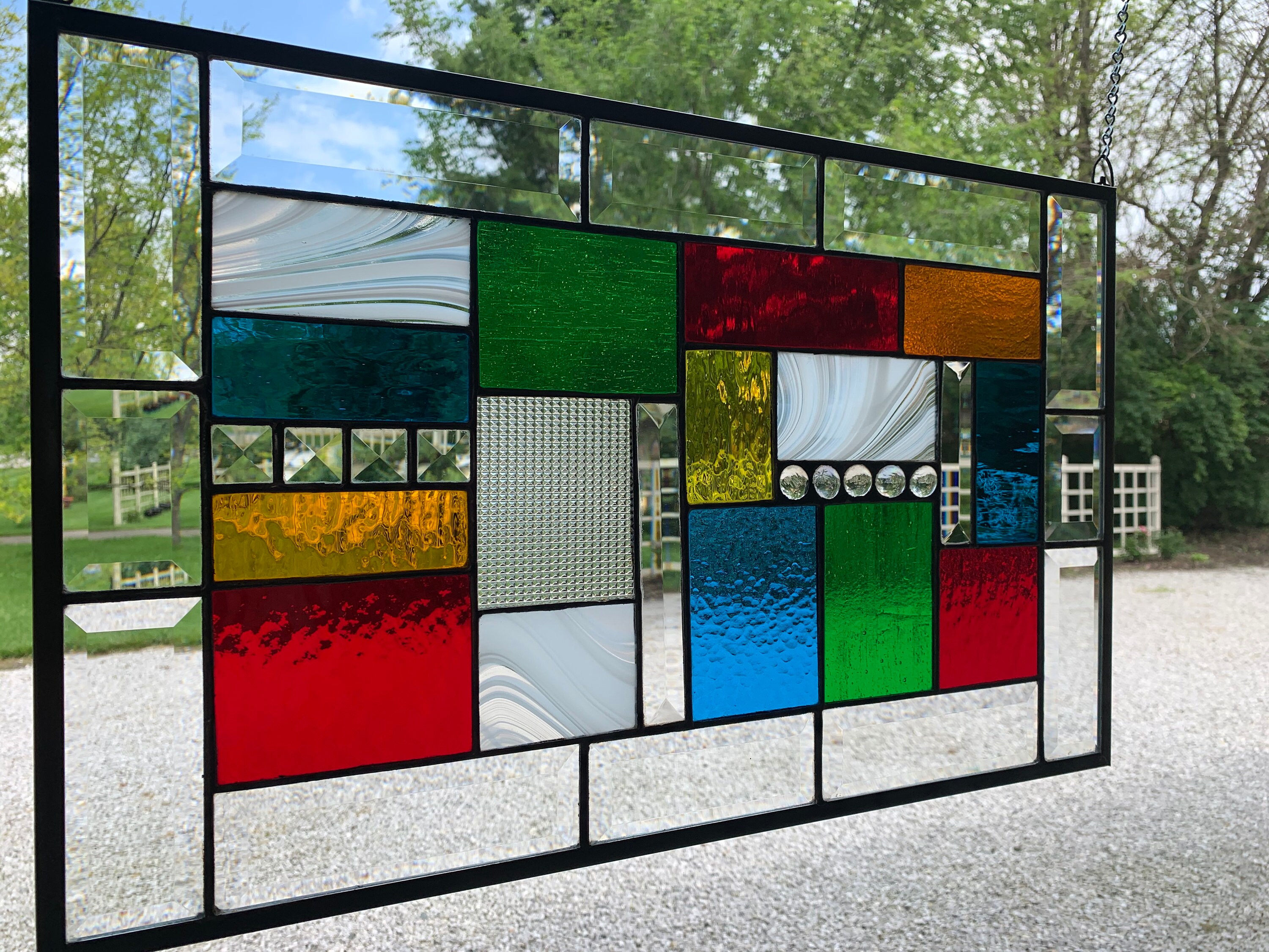 Honeydewglass Jewel Tone Stained Glass Panel With Bevels Etsy
